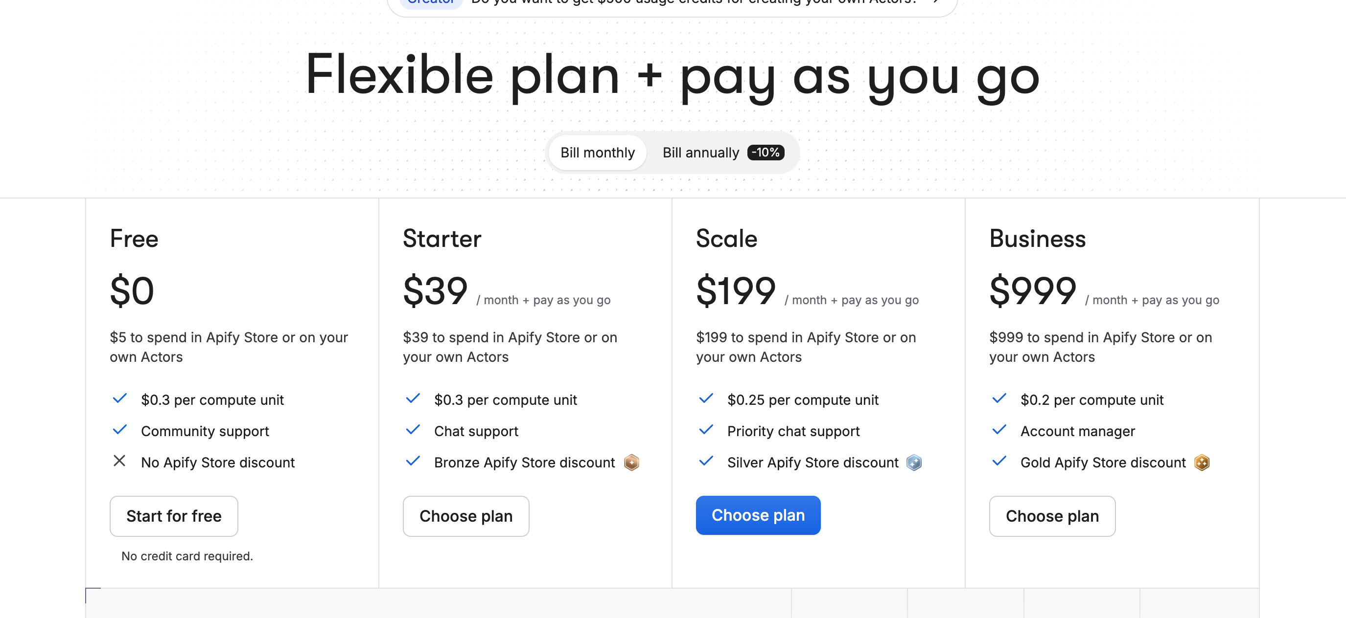 Apify Pricing - Detailed plans and prices