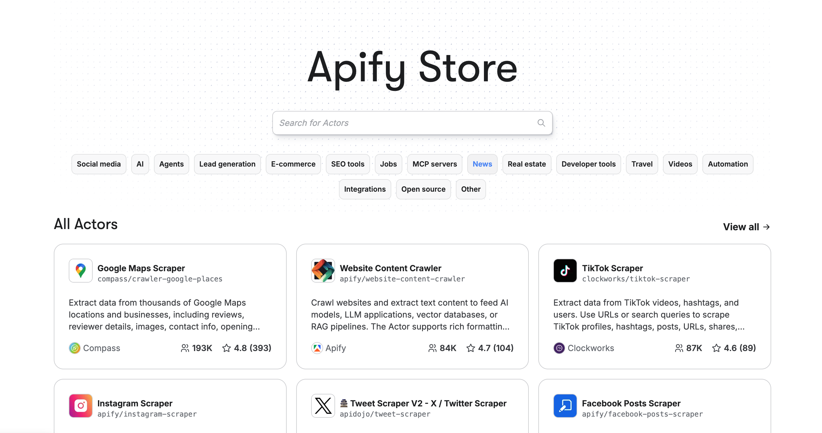 Fonctionnalités Apify - Aperçu des capacités et outils disponibles