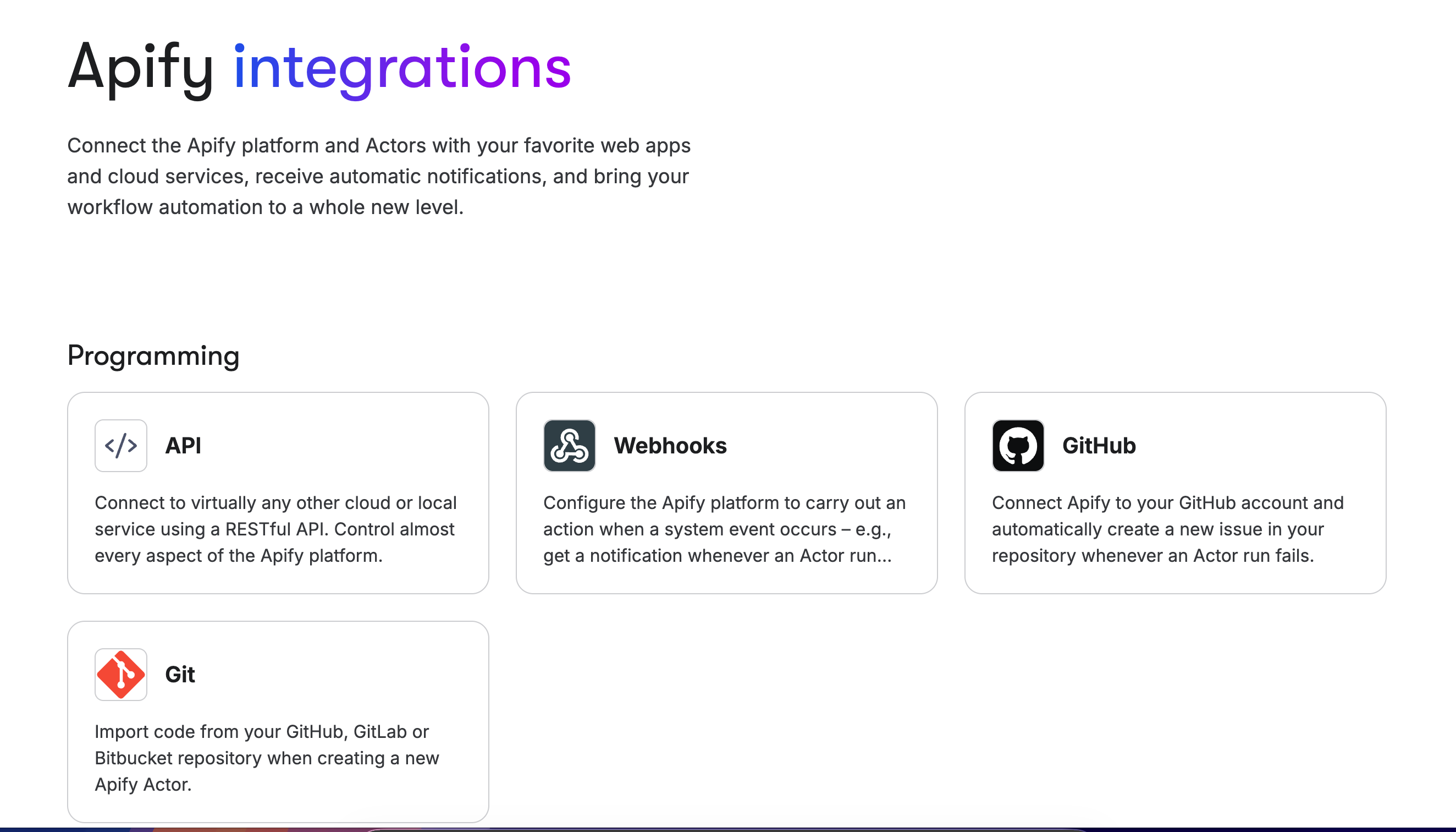 Integraciones Apify - Conectores y compatibilidades con otras herramientas