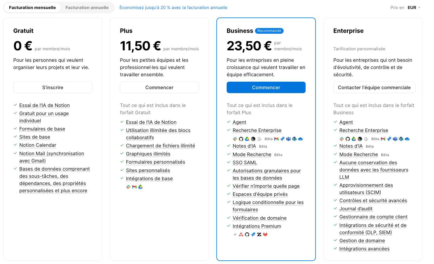 Notion Pricing - Detailed plans and prices