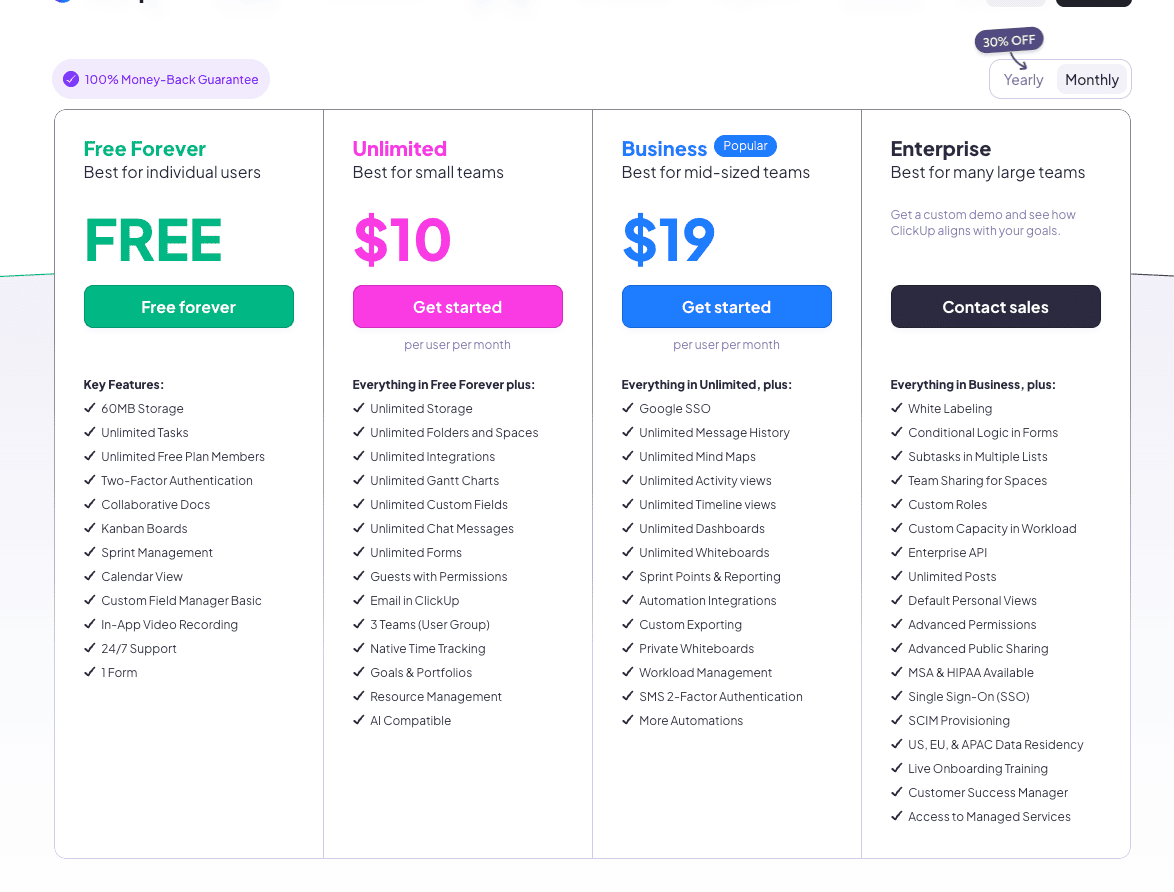 ClickUp Pricing - Detailed plans and prices for 2026