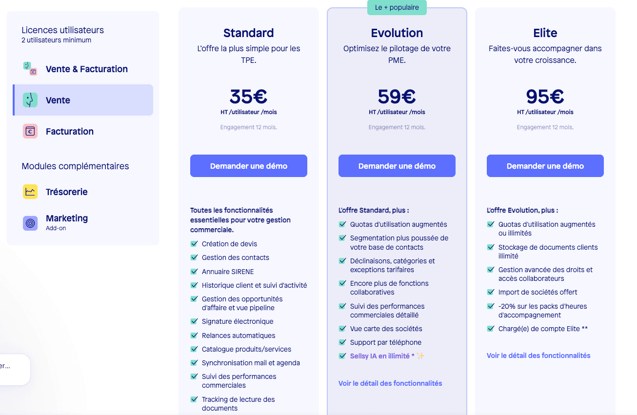 Sellsy Pricing - Detailed plans and prices for 2026