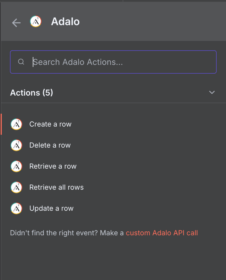 List of Adalo actions and triggers in n8n