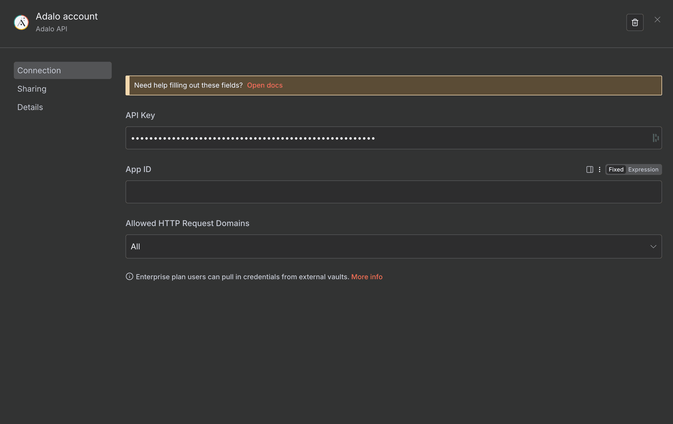 Configuration credentials Adalo n8n
