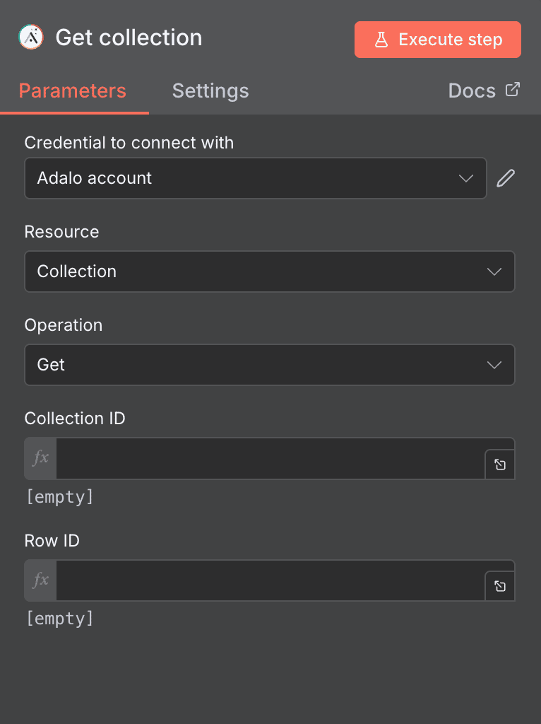 Configuration action Get collection Adalo n8n