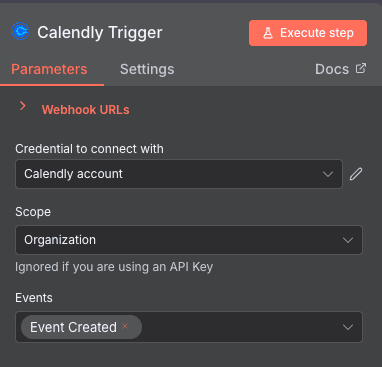 Configuration du trigger Event Created (Organization) Calendly dans n8n