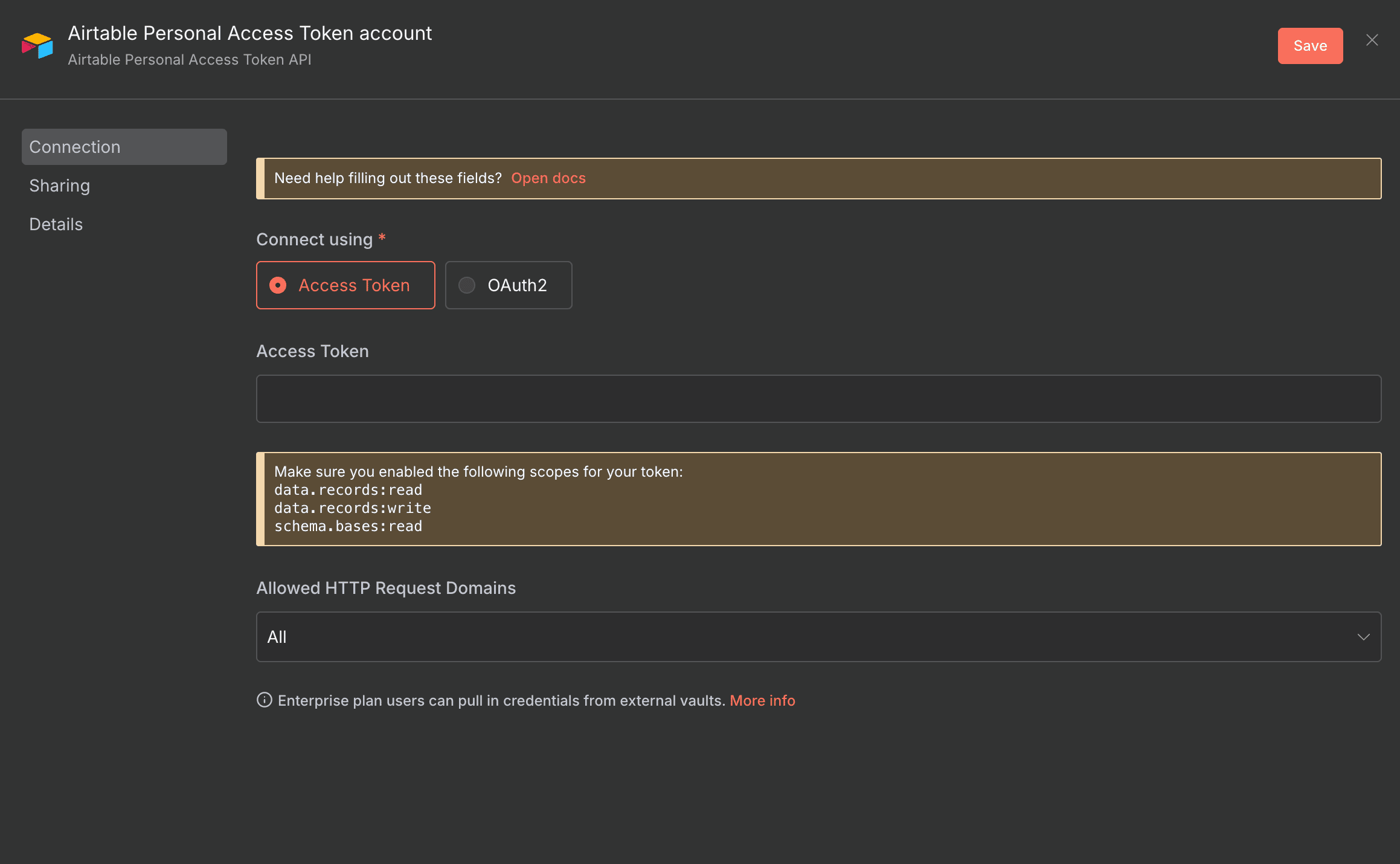 Configuration des credentials Airtable dans n8n