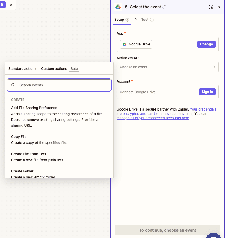 List of Google Drive actions and triggers available in Zapier