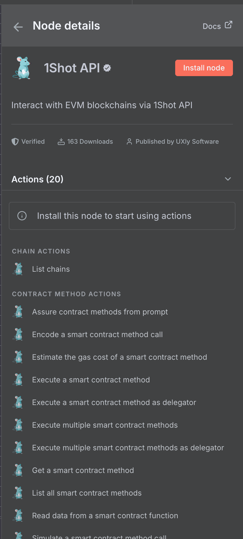 Liste des actions 1Shot API disponibles dans n8n