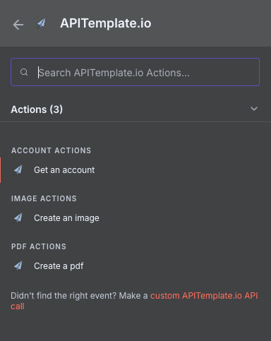 Liste des actions APITemplate.io disponibles dans n8n