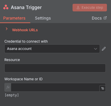 Asana Trigger configuration for Asana in n8n